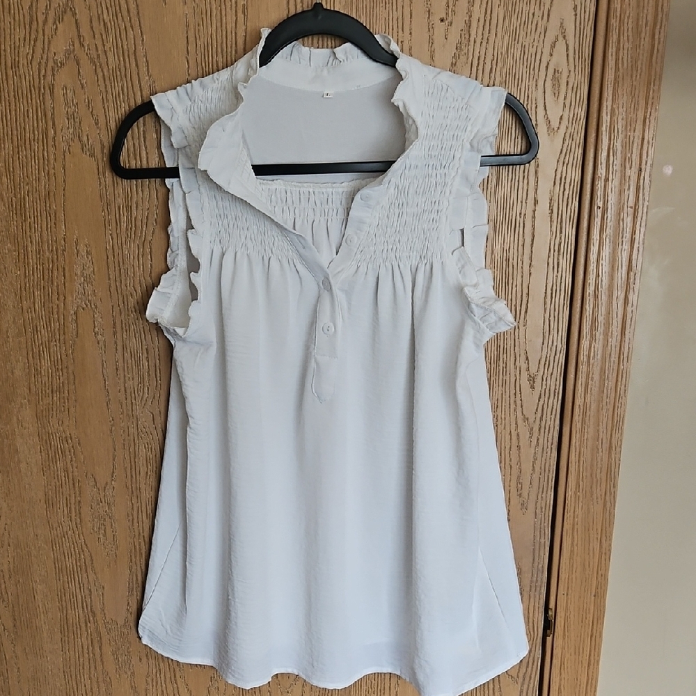 Women's White Ruffle Sleeveless Top